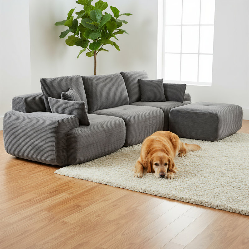 Modern Memory Foam Compression Sectional Sofa, Gray