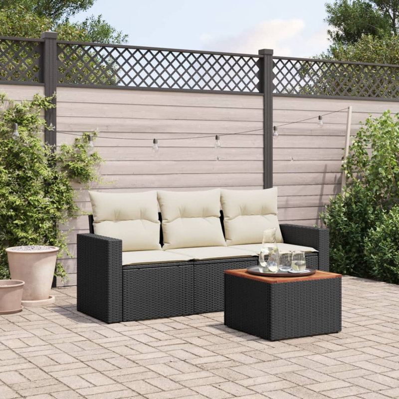 Ensemble de canapé modulaire en rotin PE noir 4 pièces Vidaxl