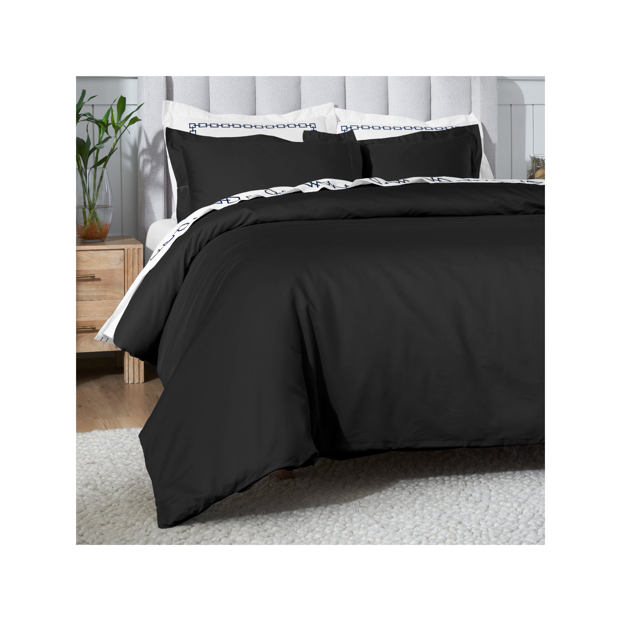 Duvet Cover Set, Black, Full/Queen Duvet Cover + 2 Pillow Sham
