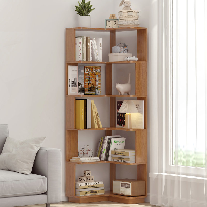 6 Tier Freestanding L-Shaped Corner Bookshelf For Living Room, Bedroom, Wooden Bookcase With Anti-Drop Panle And Anti Tipping Device, Display Shelf Open Storage Rack Organizer For Home Office DARK OAK