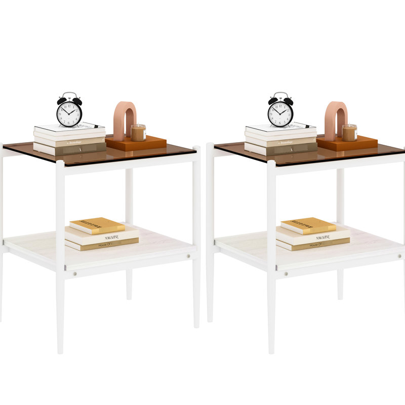 Ensemble de 3 tables en verre trempé, tables basses et tables de bout avec salon brun pour 3 personnes, rangement pratique