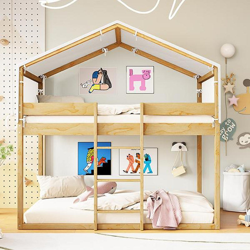 Lit simple superposé en bois avec tente