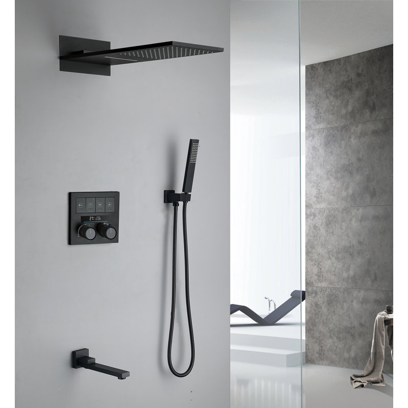 Pomme de douche thermostatique à quatre poignées à affichage numérique, Noir mat