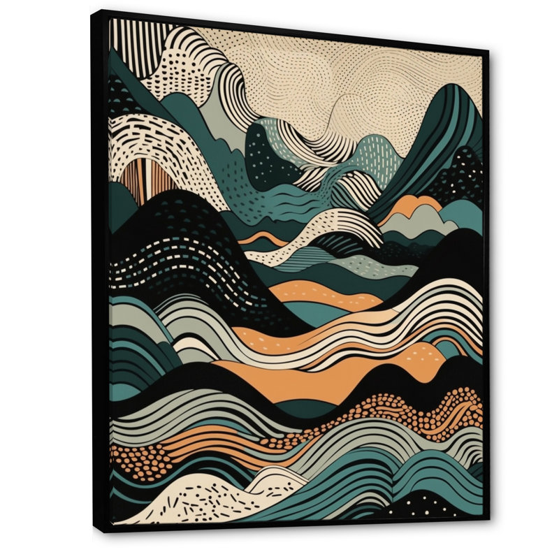 «Teal Black Line Art Elegance II», reproduction sur toile, H 32 po x l 16 po x P 1 po, Cadre flottant noir