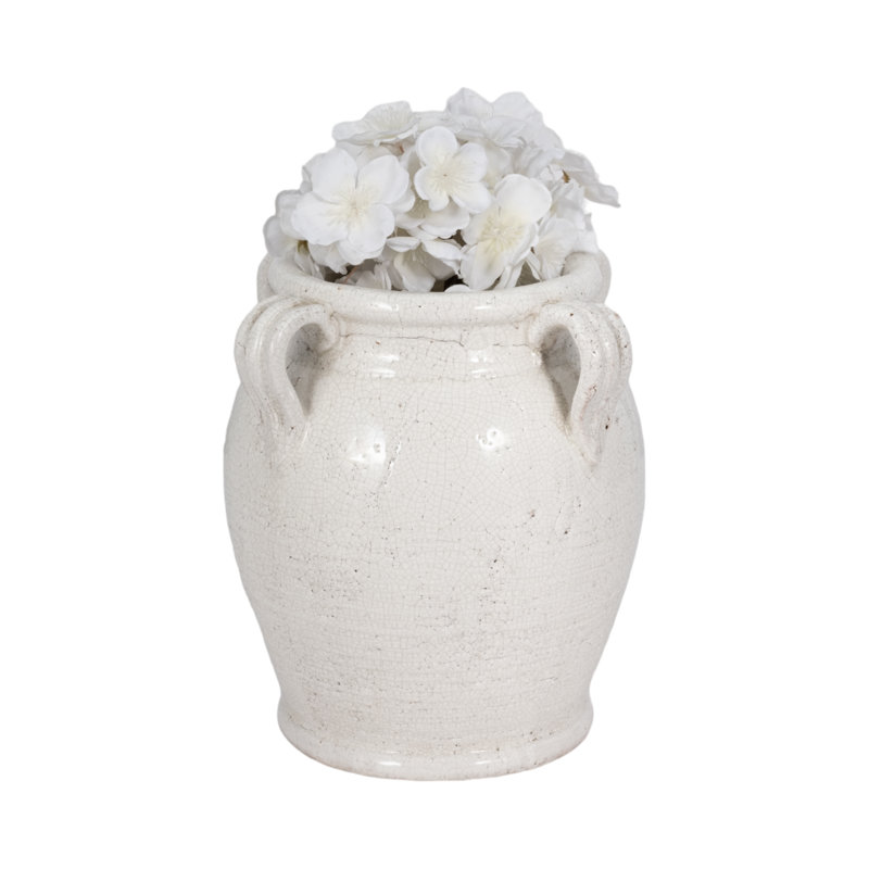 Ceramic/Porcelain Table Vase, Glossy White, 9" H x 8" W x 8" D