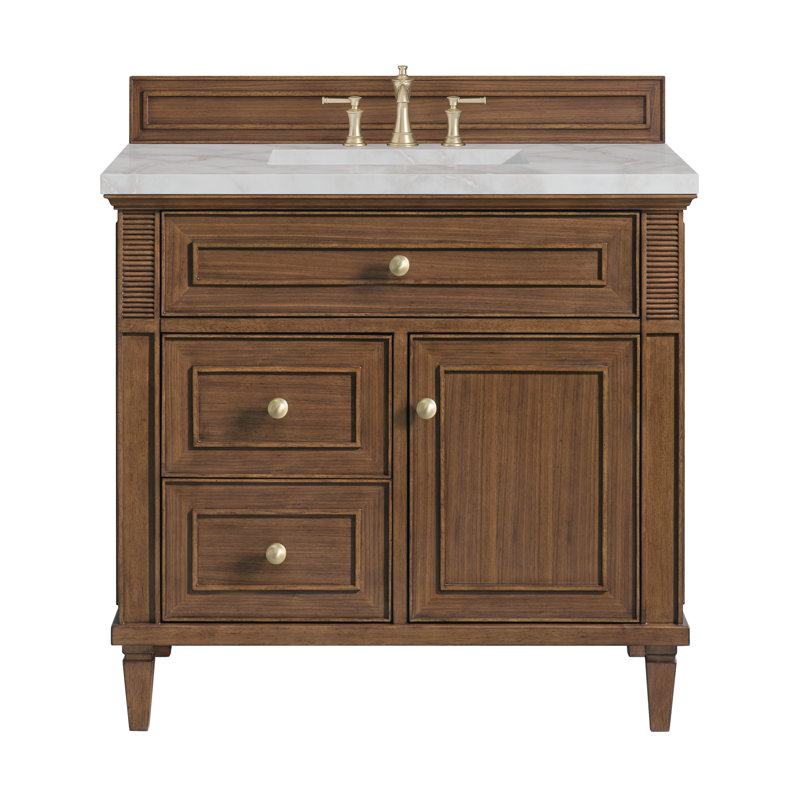 Lorelai 36'' W Single Vanity, Mid-Century Walnut, Victorian Silver, 8" Widespread