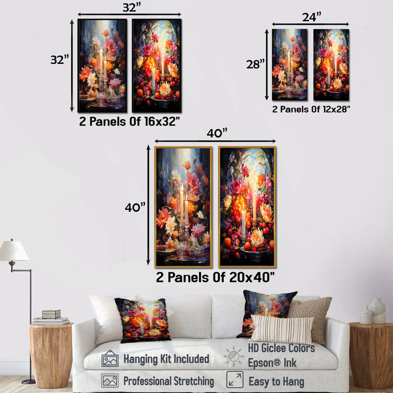 Judaism Blooms Sabbath Blessings - Judaïsme, art mural sur toile, ensemble de 2, Toile tendue, H 28 po x l 25 po