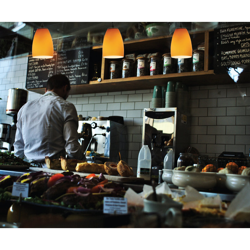 Phinney 1 - Light Single Pendant, Brushed Steel, Amber, Cord