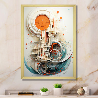 «Orange and White Spiraling Symmetry II», art mural géométrique