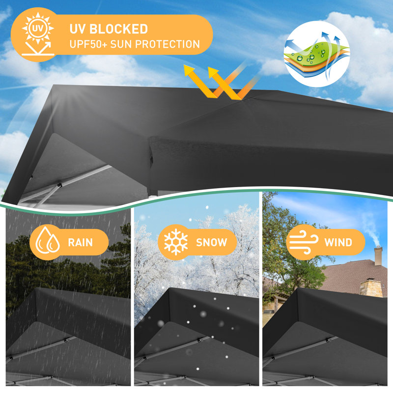 10x10 Carport, Pop up Canopy with 1 sidewall, Black