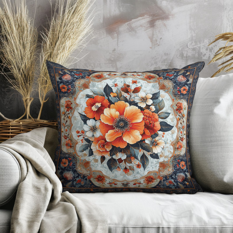 Kashmiri Twilight Indoor/Outdoor 20x20, Square 20", Blue/Orange