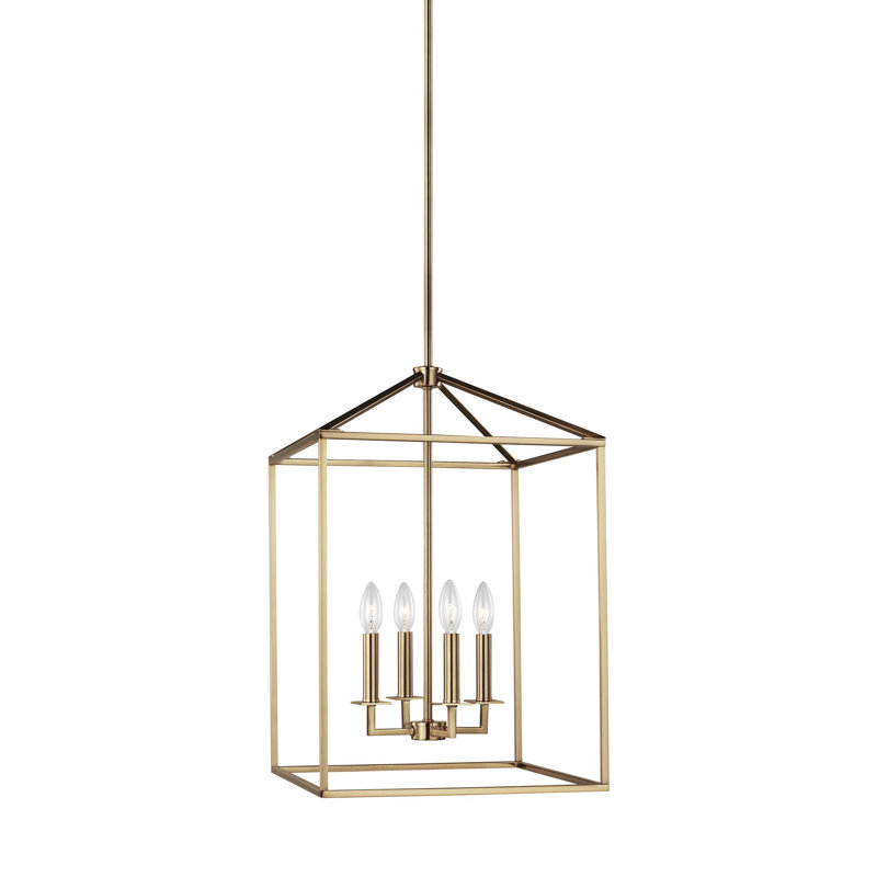 Lustre rectangulaire à 4 lumières Ellis, H 23,25 po x l 15,5 po x P 15,5 po, Laiton satiné, Non