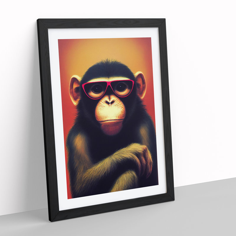 A Monkey In Glasses No.5 - Single Picture Frame Print, Black Framed, 64cm H x 46cm W x 2cm D
