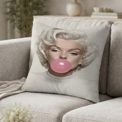 Coussin rose avec imprimé pop art Marilyn