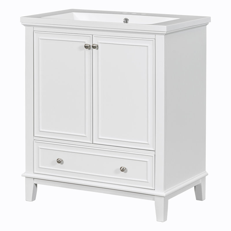Meuble-lavabo simple 30 po avec comptoir en céramique Guerau, Blanc