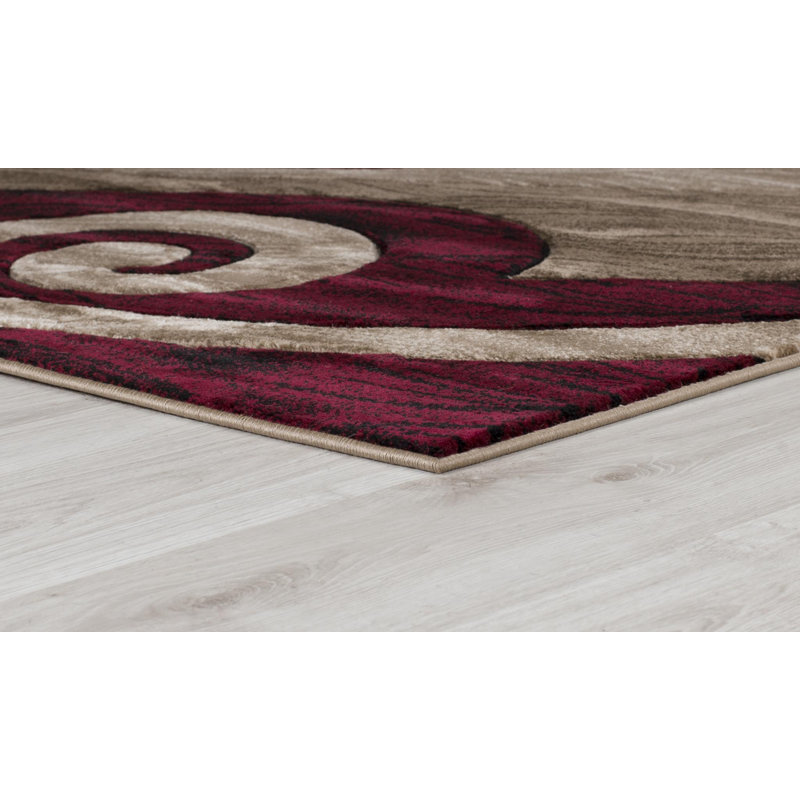 Tapis rouge / beige à motif abstrait Adonia, Rectangle 3 pi 9 po x 5 pi 9 po