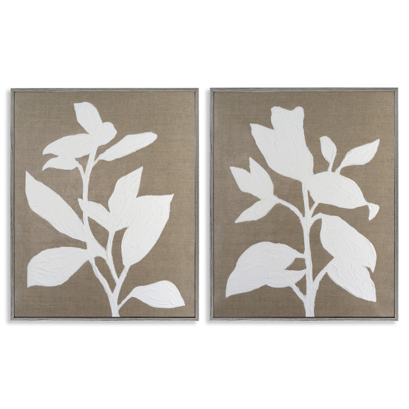 Ensemble de giclées encadrées 2 pièces Frosted Linen Botanicals, design par Vanna Lam, H 30 po x l 48 po