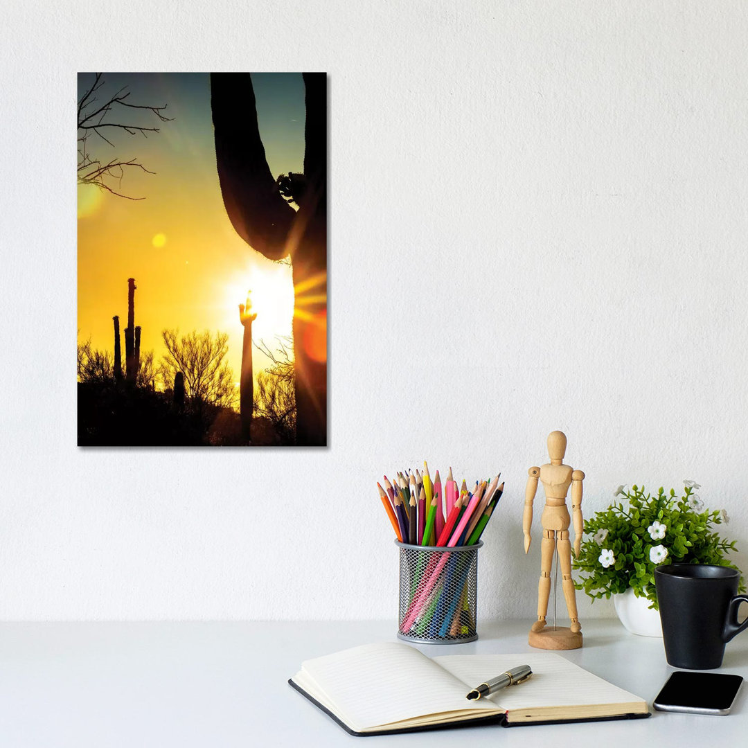 Saguaro Cactus Silhouette At Colorful Sunrise von Susan Richey - Gallery-Wrapped Canvas Giclée