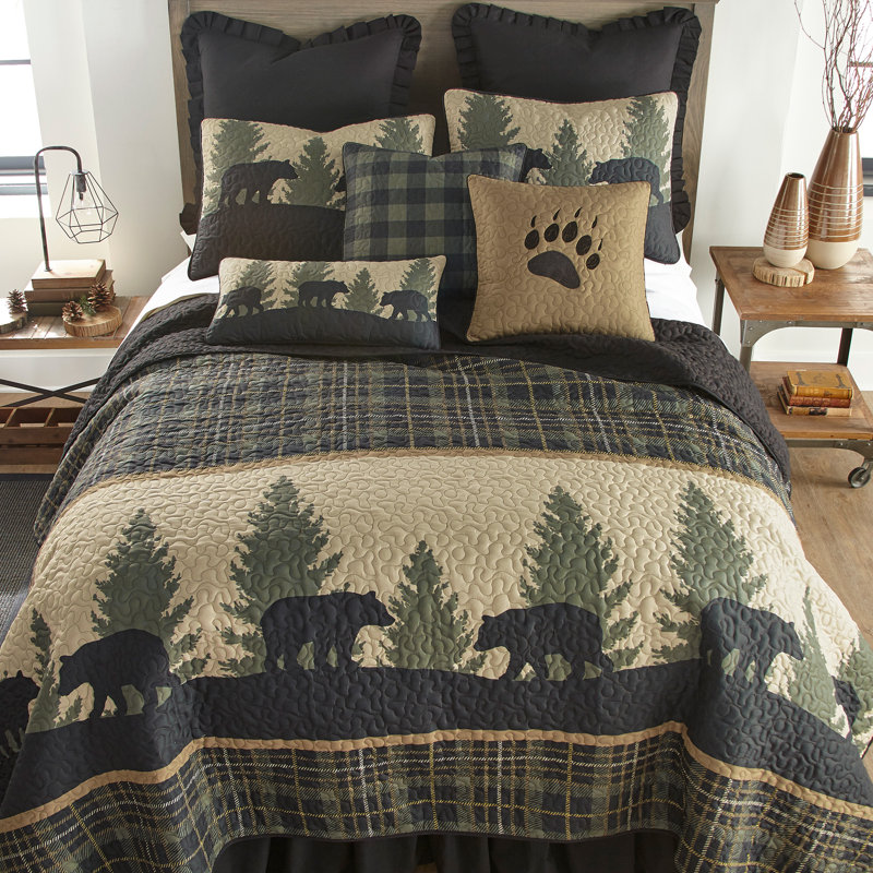Medium Gray Quilted Plaid Rustic Throw Pillow