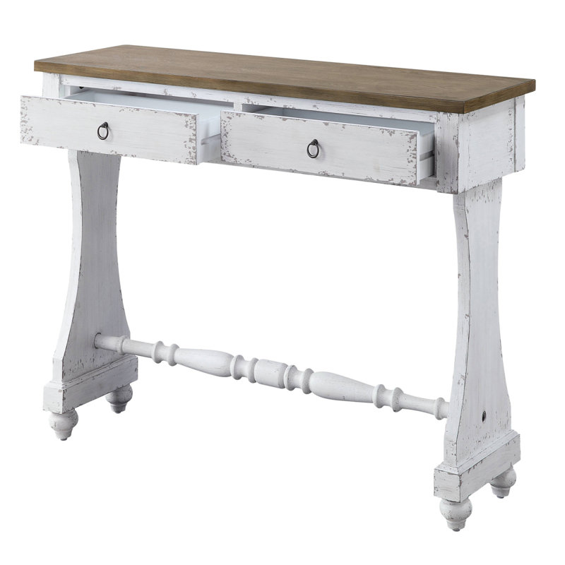 Console 2 tiroirs blanc antique