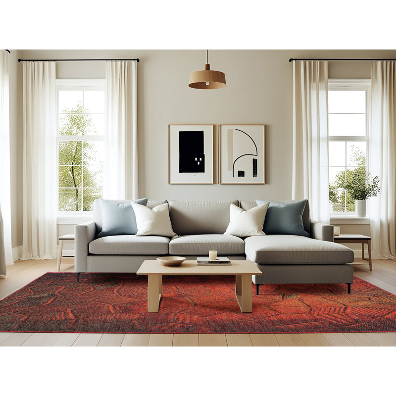 Tapis de zone orange à motif, Rectangle 6 pi x 9 pi