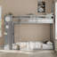 Lit superposé simple au-dessus de simple avec 4 tiroirs de rangement, garde-robe intégrée, rail suspendu, bande lumineuse à DEL, tablettes et panneau perforé, gris-795345814