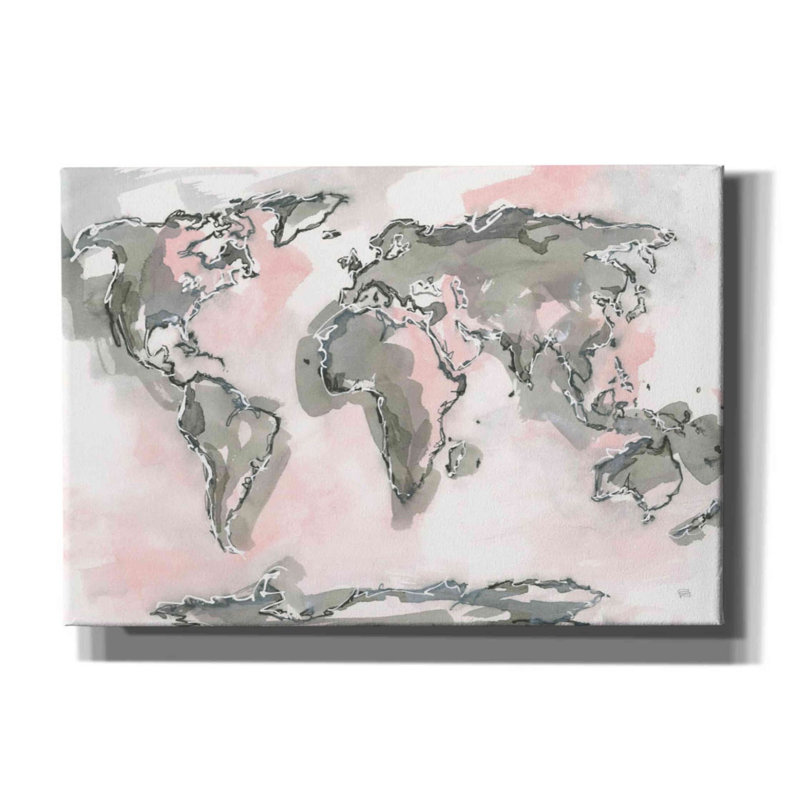 «World Map Blush» par Chris Paschke, estampe numérique sur toile, H 18 po x l 26 po x P 0,75 po
