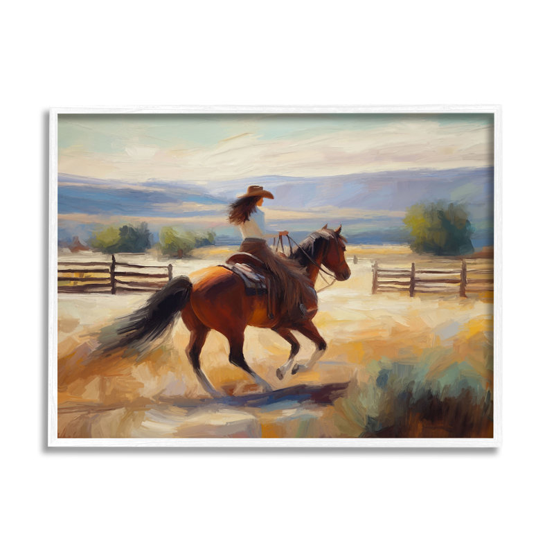 «Galloper Cowgirl Landscape» par Ramona Murdock, reproduction d'art sur toile, H 24 po x l 30 po x P 1,5 po