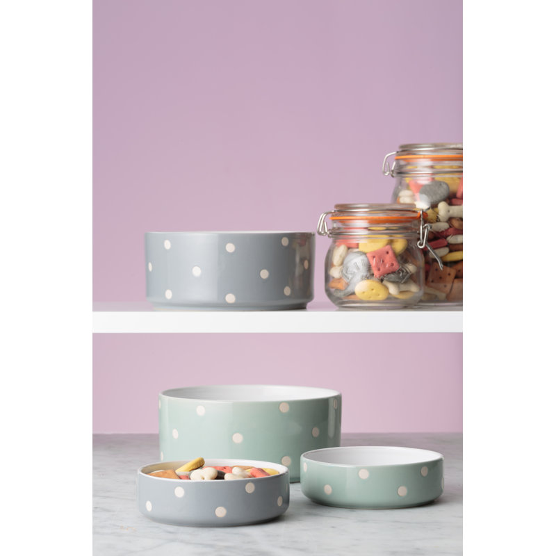 Polka Dot Dog Bowls, Sage, 4cm H x 13cm W x 13cm D
