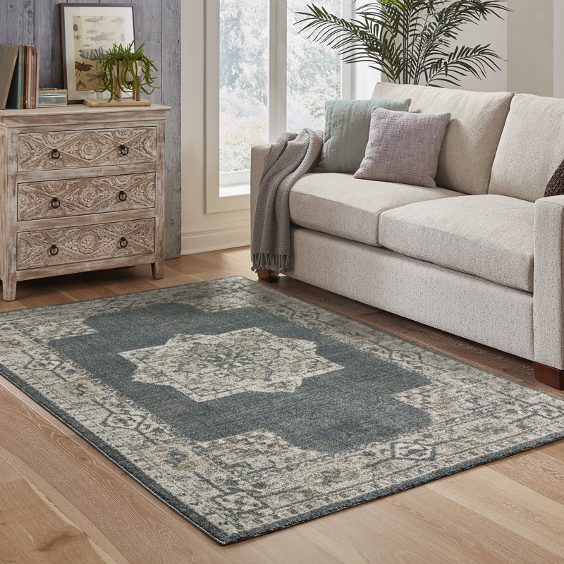 Tapis oriental bleu / beige, Rectangle 9 pi 10 po x 12 pi 10 po