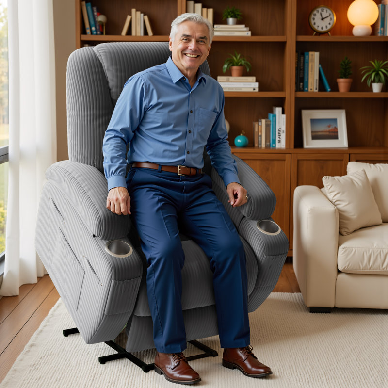 Luxury Massage Sofa Recliner Chair - 8-Point Kneading/Widened Backrest/Double Cup Rest/Elderly Assistance to Lift, 160° Flat Lying + Multi-Layer Storage, Dual-Purpose Living Room and Bedroom electrically adjustable chair