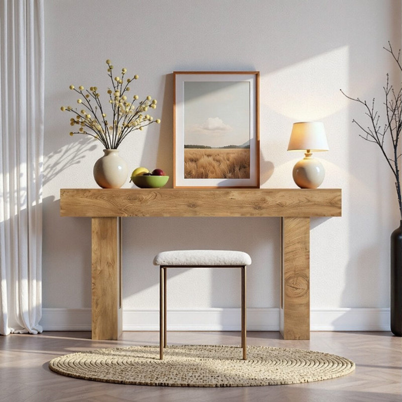 63" Natural Wood Console Table, Farmhouse Entryway Sofa Table with Storage, Rustic Hallway Furniture