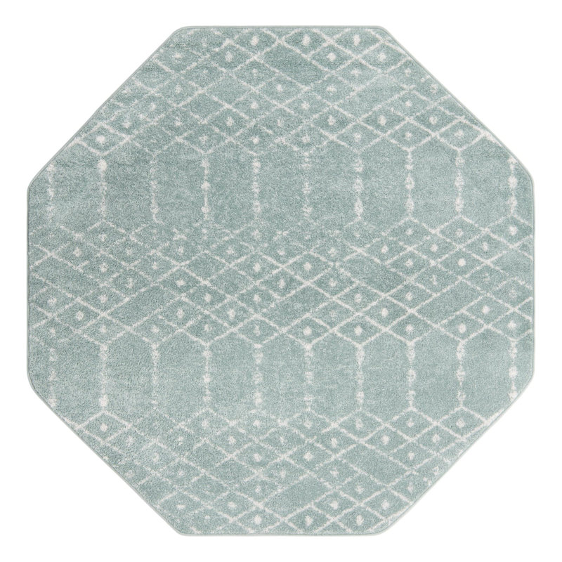 Sierra Geometric Area Rug, Octagon 5'3" x 5'3", Aqua