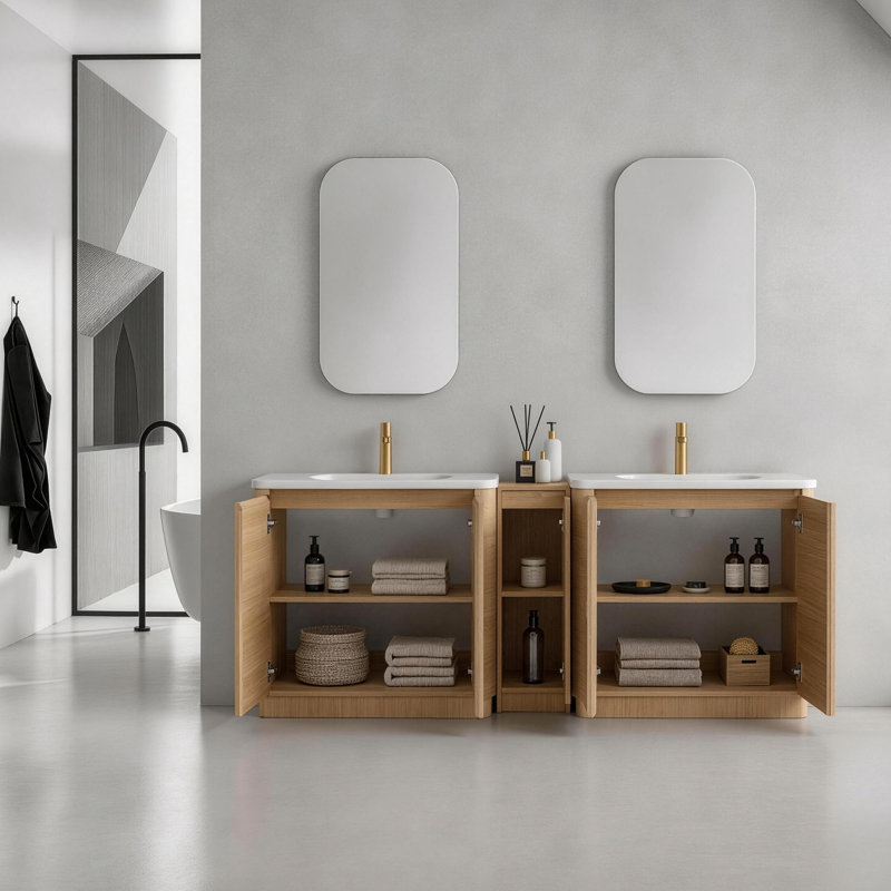 Meuble-lavabo autoportant Pebble, Beige, 84"