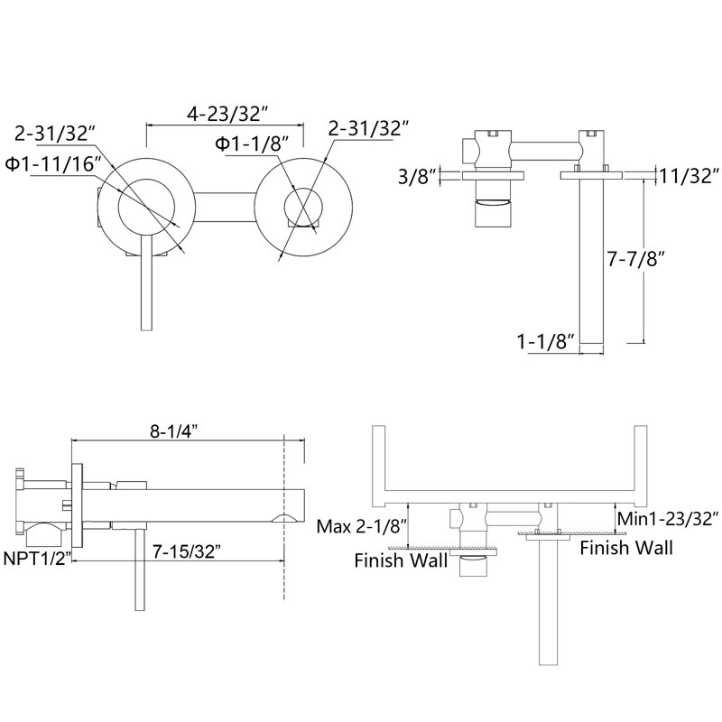 Bathroom Sink Faucet, Ssingle Handle Wall Mount Lavatory Faucet, Bathroom Vanity Faucet With Brass Rough-in Valve with Left-Handed