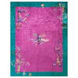 Exciting Fuschia Ground Color wit Colorful Flowery Antique Chinese Deco Rug