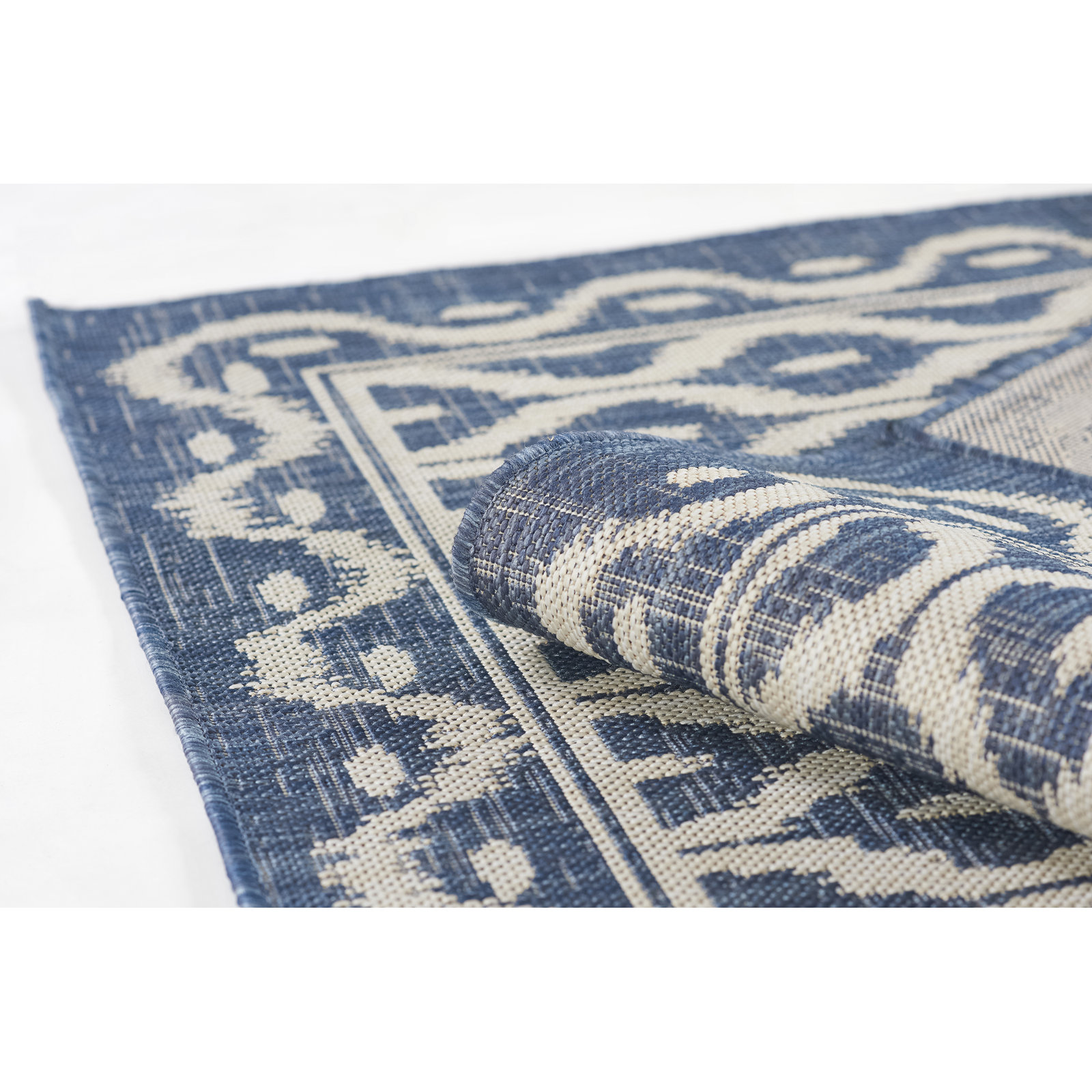 Susanna Blue Beige Geometric Outdoor Rug, Rectangle 3'3" x 5'