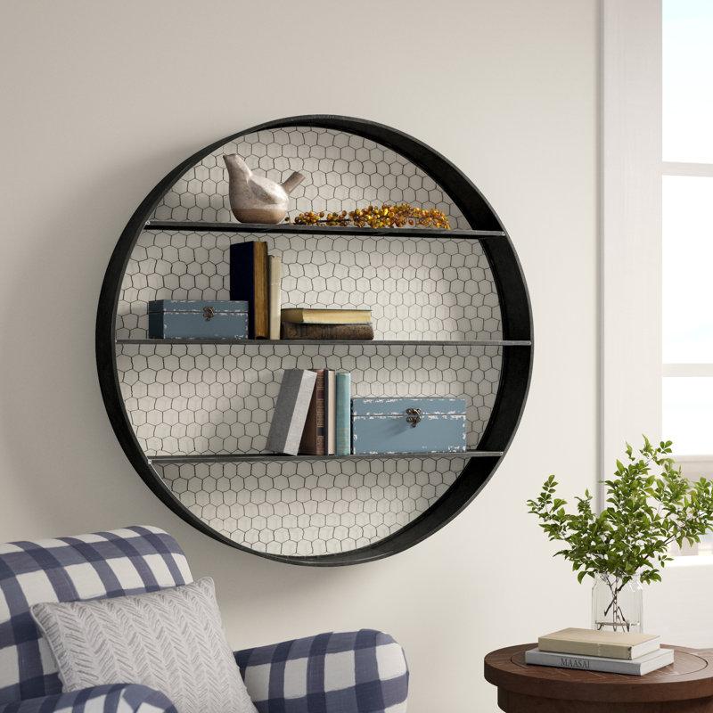 Eugune 3 Piece Circle Metal Accent Shelf, Gray