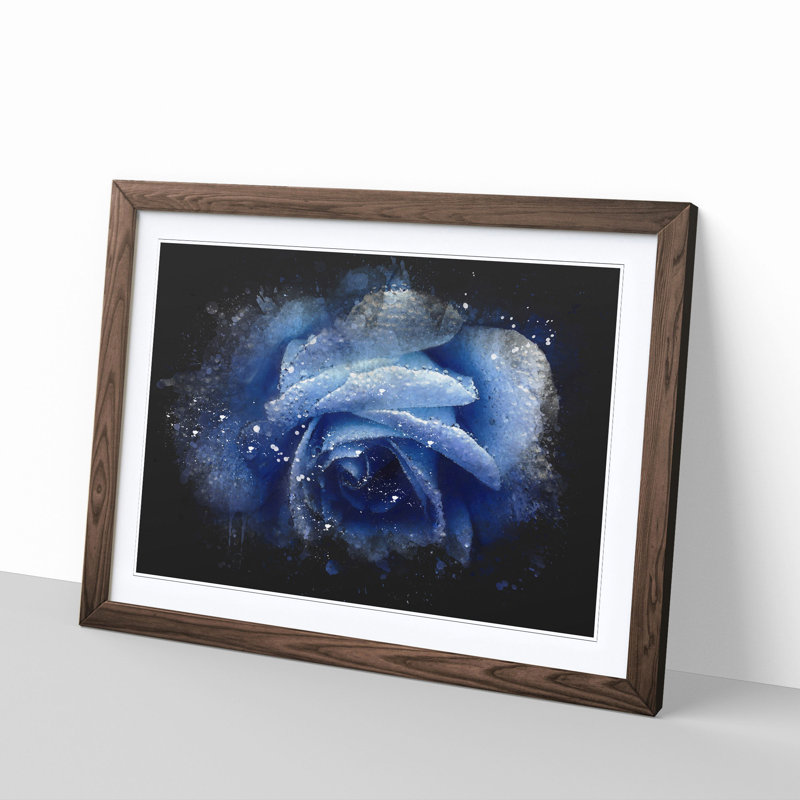 Blue Rose - Picture Frame Painting Print, Walnut Framed, 24cm H x 33cm W x 2cm D