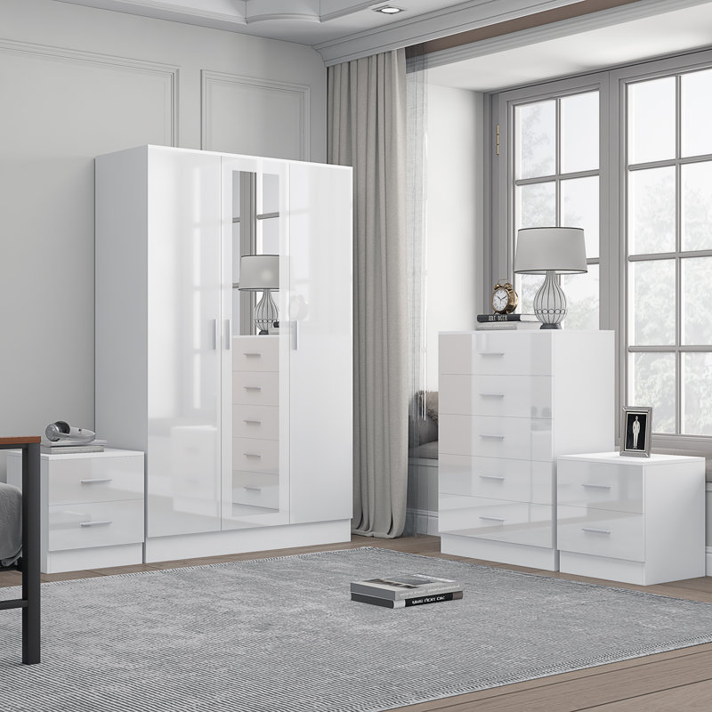 Eva Piece Bedroom Set, White Gloss / Matt White