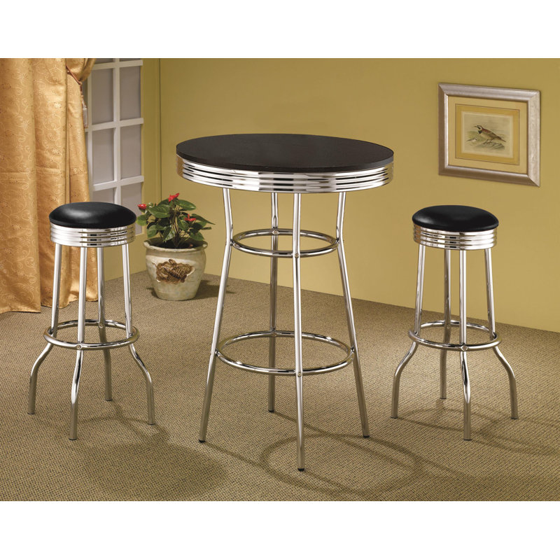 Ensemble de table bistro rétro 3 pièces 1950S Retro, Noir / argent