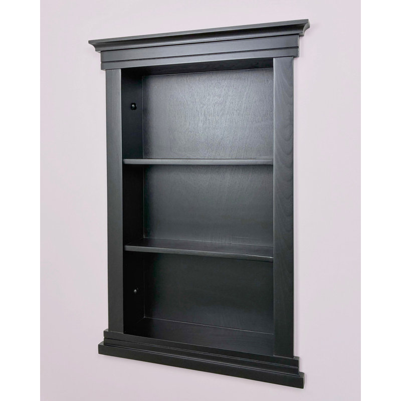 Fox Hollow Furnishings 14x24 Elliot Craftsman Recessed Wood Wall Niche Insert Shelf - NO MDF - Black Plain Back, Black Plain