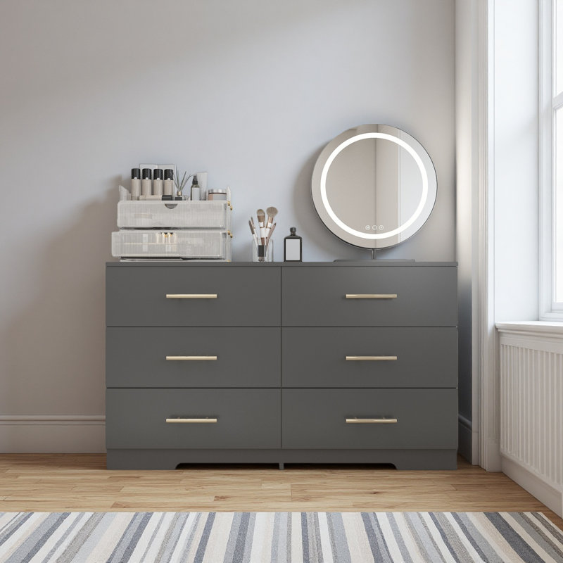 Grande commode 6 tiroirs avec poignée dorée, Noir