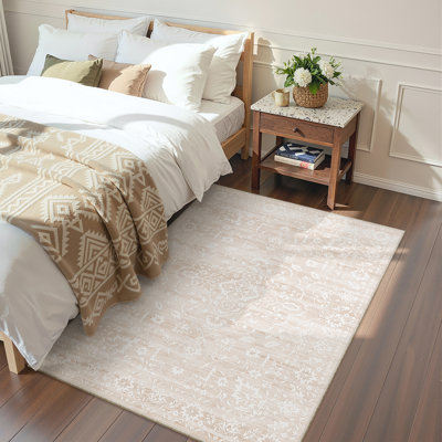 Machine Washable Floral Non Slip Indoor Area Rug