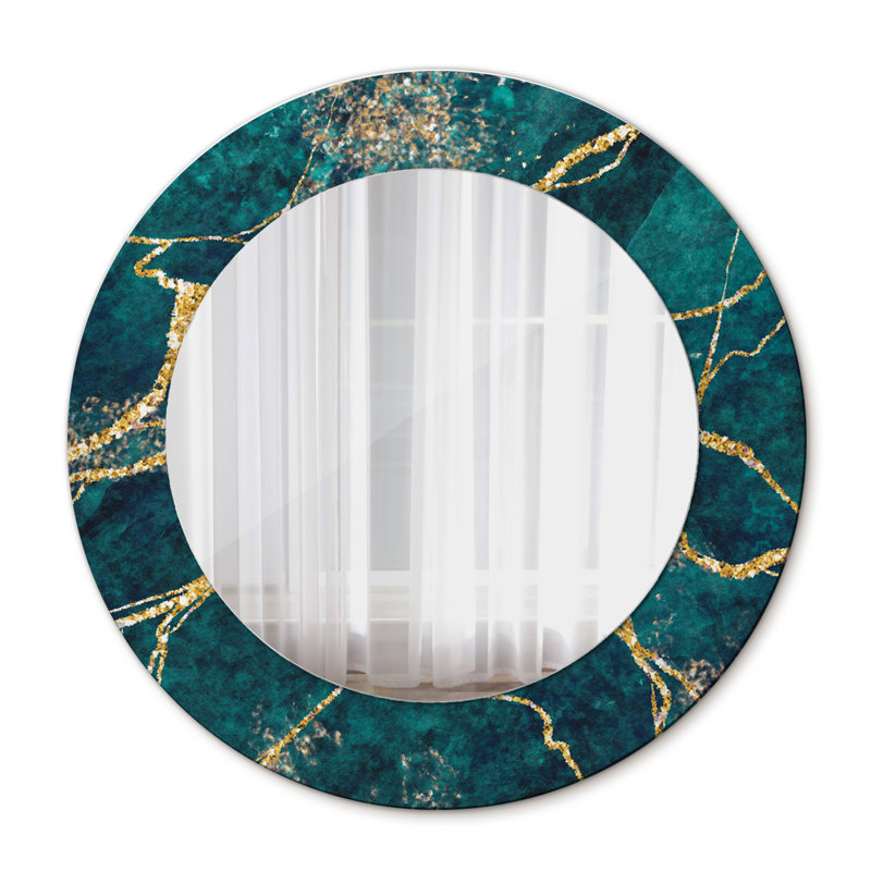 Huldar Glass Flat Mirror, 50cm H x 50cm W, Golden Malachite Green Marble