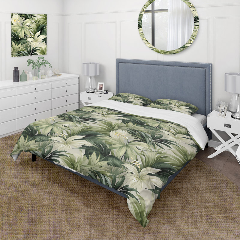 Ensemble de housse de couette à motif tropical tropique neutre, Housse de couette pour très grand lit et 2 très