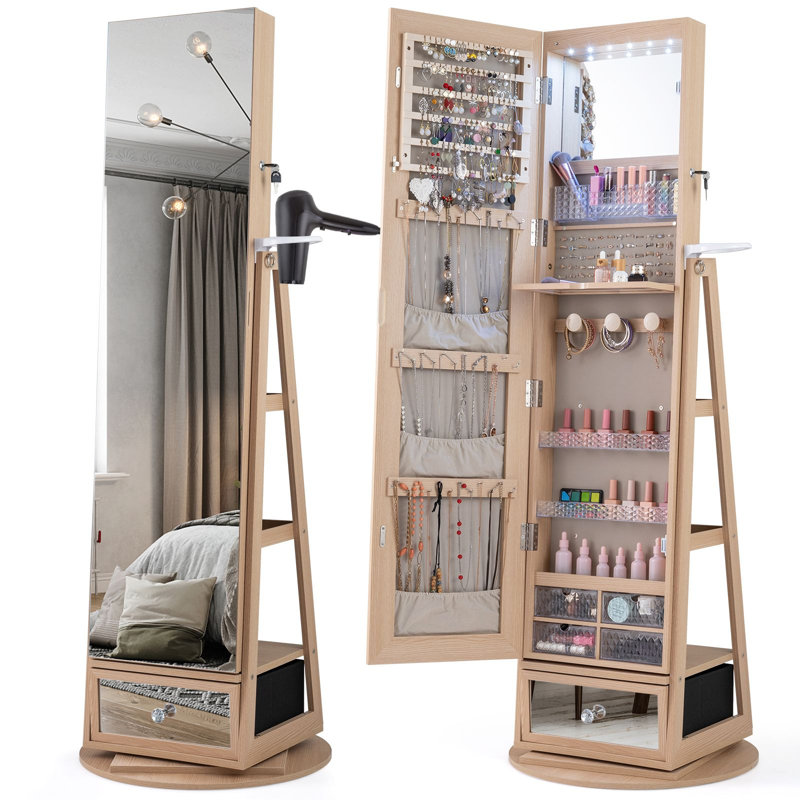 Freestanding Jewelry Armoire, Beige