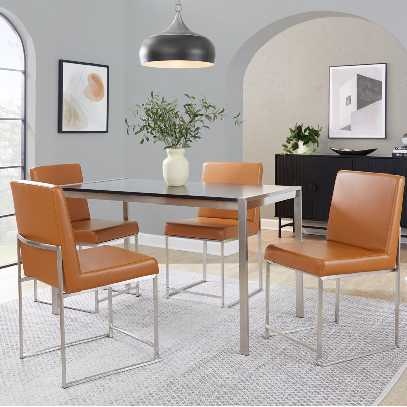 Ernestine 19.25'' H Upholstered Metal Side Chair, Stainless Steel, Camel Faux Leather