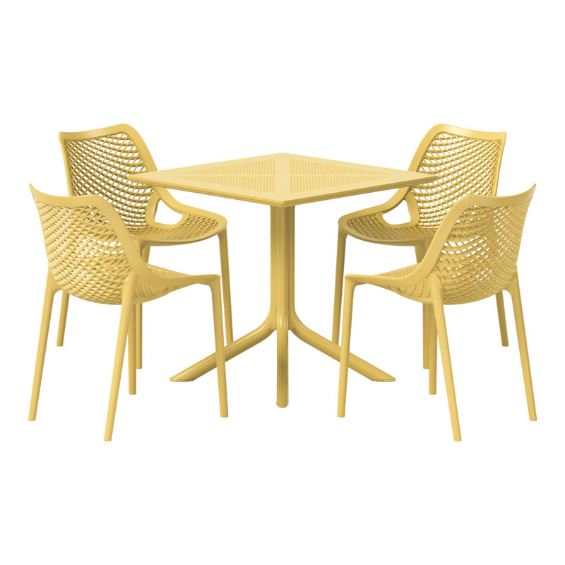 Ensemble repas carré pour 4 personnes, Jaune