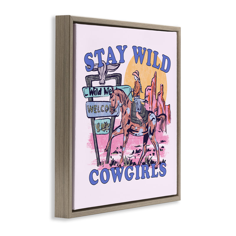 «Stay Wild Cowgirls», art mural encadré flottant doré par Melissa Wang, Cadre flottant orme Montalcino, H 25 po x l 25 po